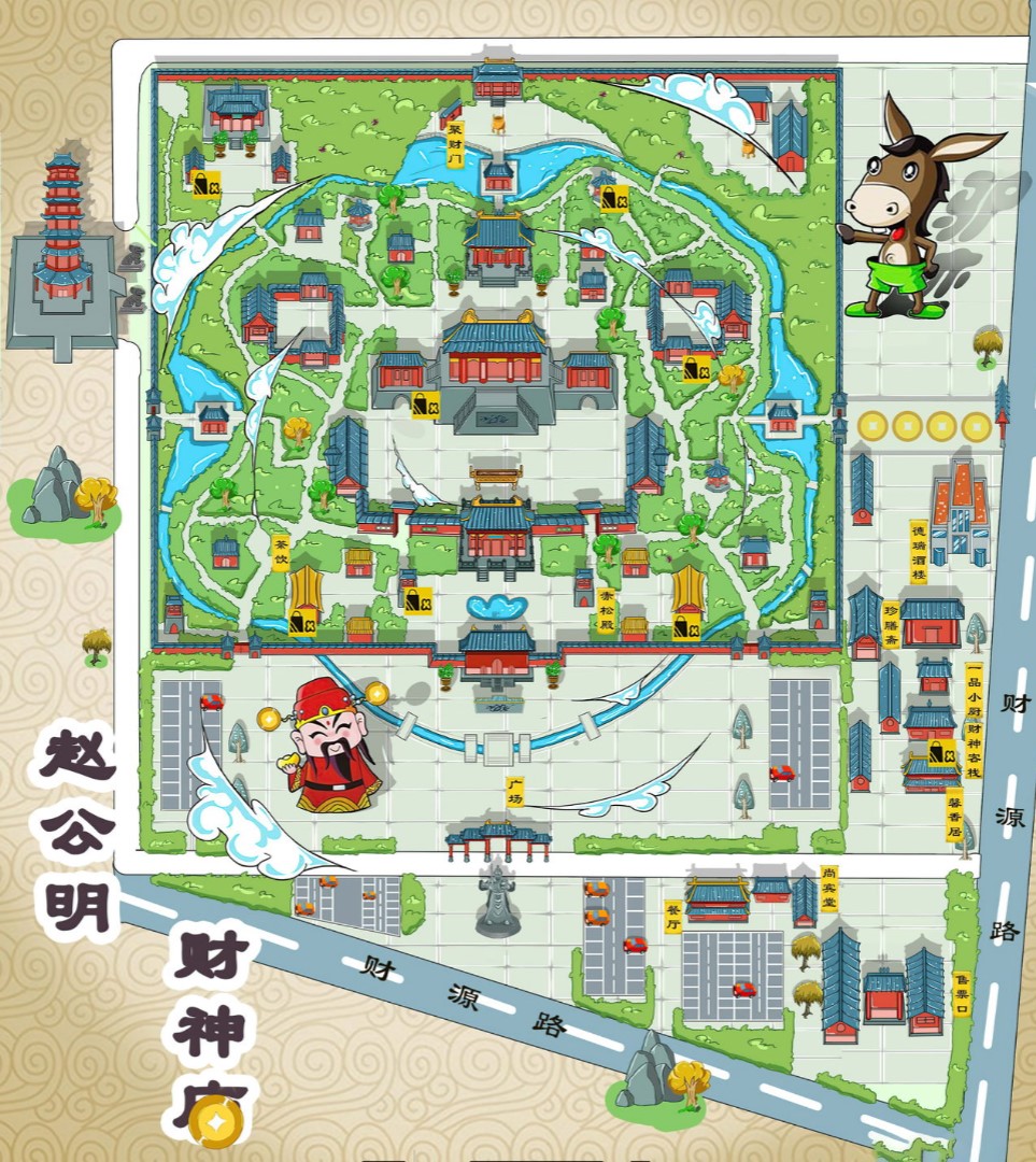 梅河口寺庙类手绘地图